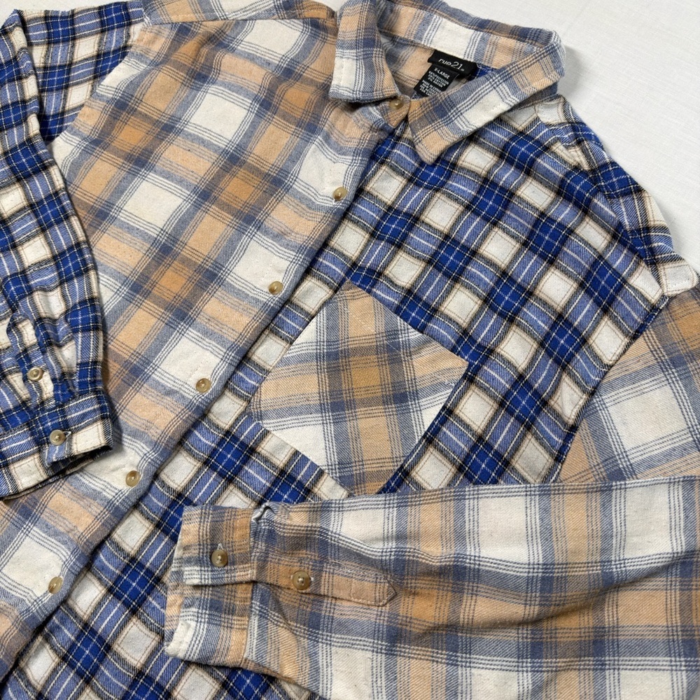 Rue 21 l Spliced Split Plaid Long Sleeve Button Up Cropped Top l Women's Size XL - Picture 2 of 5